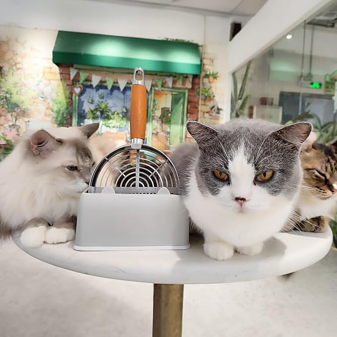 Cat Litter Scoop, Litter Scooper, Metal Cat Litter Scoop, Stainless Steel Cat Litter Scoop, Kitten Pooper Lifter, Kitty Metal Scooper with Holder for Cat Litter Box Strip Holes Easy Cleaning-Mewly Pet