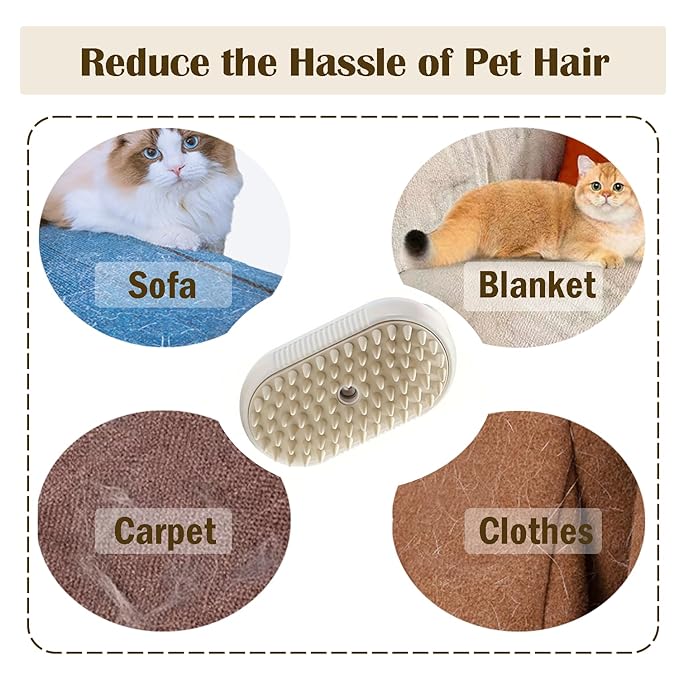 Cat Steam Brush, 3 in 1 Pet Spray Hair Removal Comb, Cats and Dogs Brush for Shedding, Rechargeable Silicone Pet Steam Brushes, Spritz Defur Comb for Massage, Cleaning and Remove Loose Hair - White-Mewly Pet