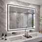LED Bathroom Mirror, 55x36 Inch Black Framed Gradient Front and Backlit LED Mirror, 3 Colors Dimmable CRI>90, Enhanced Anti-Fog Wall Mounted Smart Mirror