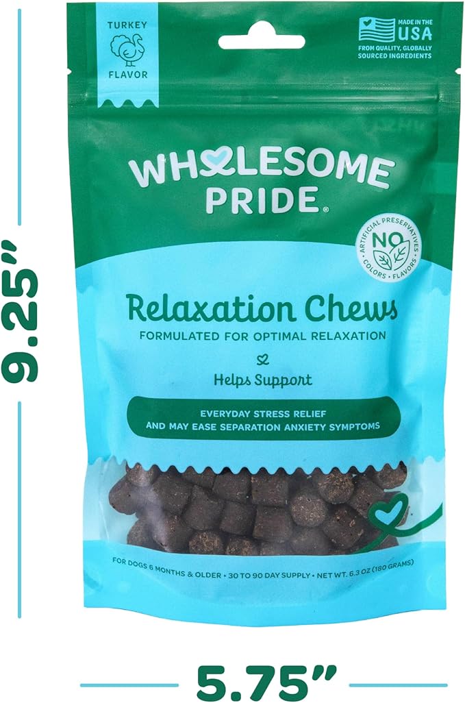 Wholesome Pride Calming Supplement for Dogs - 90 Soft Chews - Natural Anxiety Relief, Separation & Noise Stress Support with Herbal Ingredients, No Melatonin, Non-Drowsy-Mewly Pet