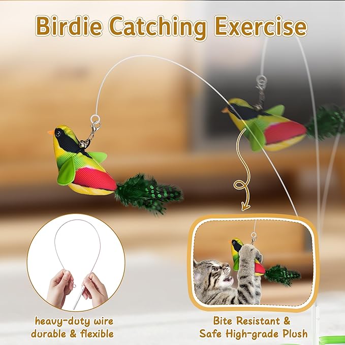 3-in-1 Interactive Cat Toys for Indoor Cats,Automatic Kitten Toy,Flying Bird,6 Holes Mole,Rotating Feather, Rechargeable USB Interactive Cat Feather Toys for Bored Indoor Cats-Mewly Pet