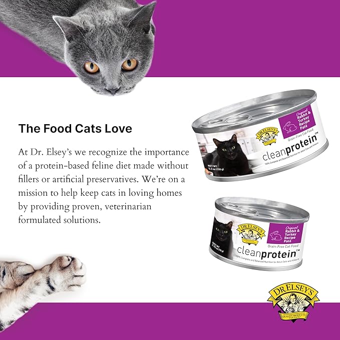 Dr. Elsey's cleanprotein Original Rabbit & Turkey Recipe Wet Cat Food, (Pack of 24), 2.75oz Cans-Mewly Pet
