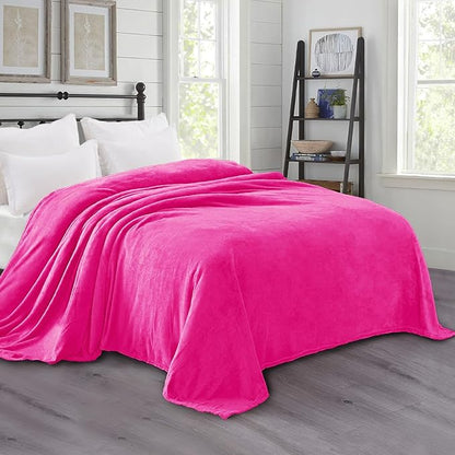 Exclusivo Mezcla Fleece Blanket Twin Size for Bed, Super Soft and Warm, All Season Use, Cozy, Plush, Lightweight, 90x66 Inches, Hot Pink