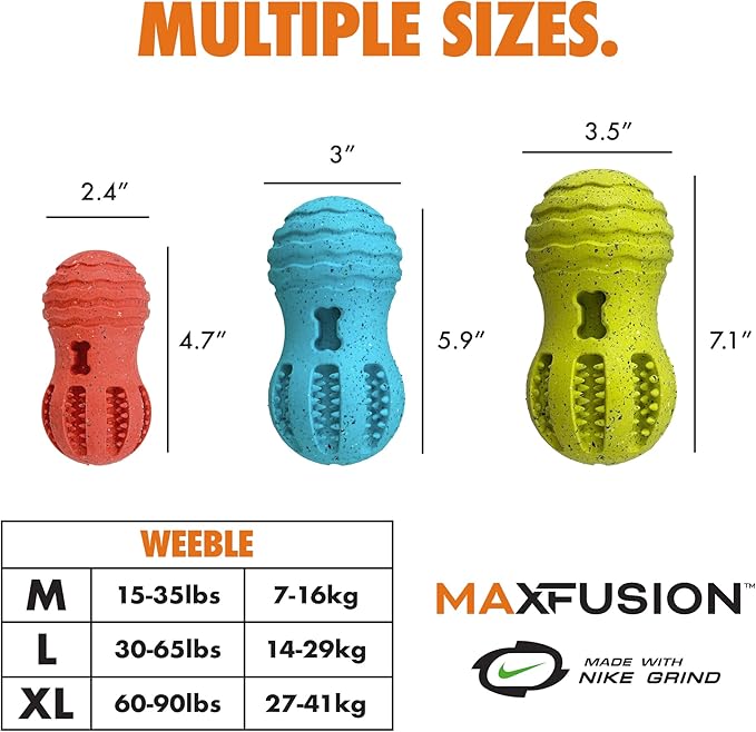 Max Fusion with Nike Grind, Dog Chew Toy, Arlee Weeble Treat Dispensing Toy for Dogs, Durable & Interactive for Pets, L-Mewly Pet