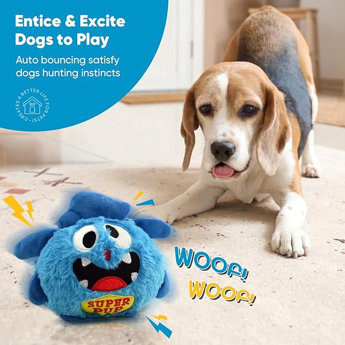 Petbobi Interactive Dog Toys for Boredom - Moving Dog Toy for Stimulating Play, Pet Plush Squeaky Ball for Small Medium Breeds with 4 Batteries, Blue-Mewly Pet