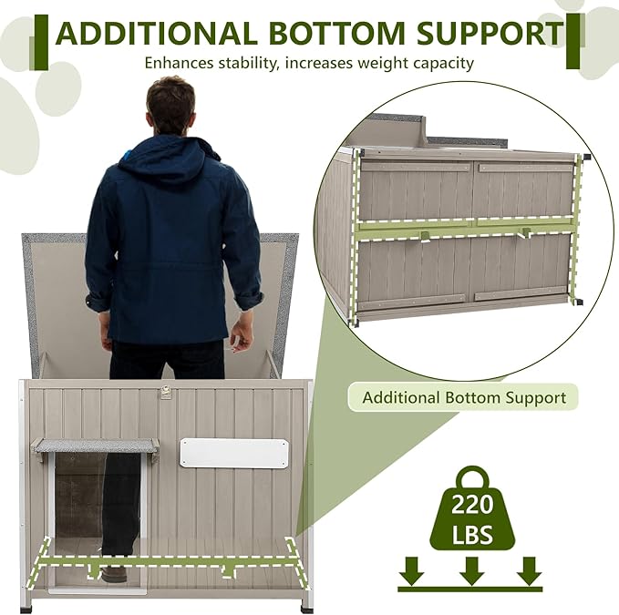 Large Dog House Outdoor XL Wooden Dog House with Weatherproof Asphalt Roof, Chew-Resistant Frame, Removable Floor, for Medium to Large Dogs Indoor Outdoor Use (Grey, 43.3"L x 29.5"W x 33.5"H)-Mewly Pet