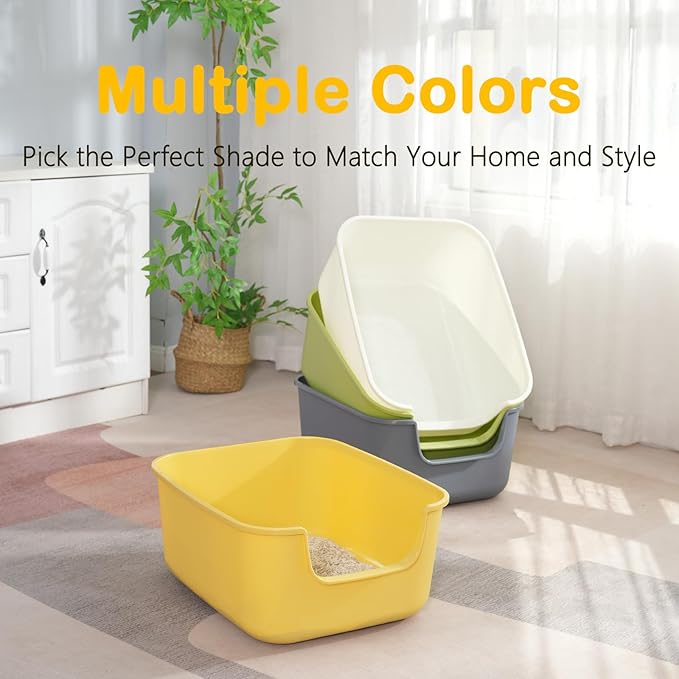 Large Cat Litter Box with High Sides,Cat Boxes for Indoor Cats,Cat Litter Pan for Kitty,Litter Box with Low Entry,Easy to Clean,Anti-Splashing (Green)-Mewly Pet