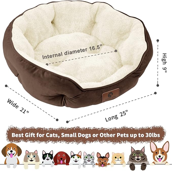 Asvin Medium Dog Bed for Medium Dogs, Cat Beds for Indoor Cats, Pet Bed for Puppy and Kitty, Extra Soft & Machine Washable with Anti-Slip & Water-Resistant Oxford Bottom, Brown, 25 inches-Mewly Pet