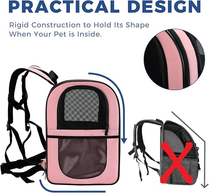 Apollo Walker Dog & Cat Carrier Backpack for 4-15lb Pets - Ventilated Safe Design with Padded Back Support, Breathable Mesh Pet Backpack for Hiking, Travel, Outdoor (Pink)-Mewly Pet