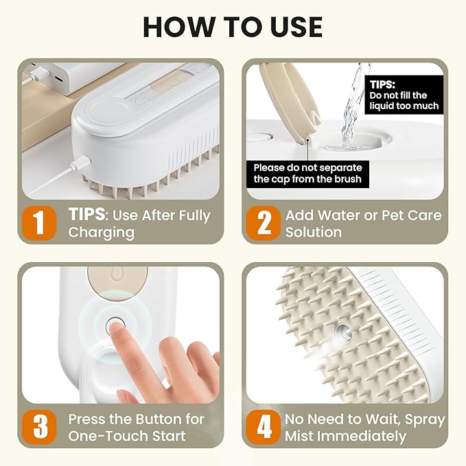 Cat Steam Brush for Shedding, Pet Steam Brush for Cats and Dog, 4 in 1 Rechargeable Cat Hair Brush, Spray Anti-Static, Massage, Cleaning, Shedding & Combing All In One, for Long & Short Haired Pets!-Mewly Pet
