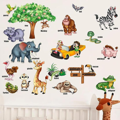 Jungle Animal Wall Stickers Forest Safari Wall Decals Kid Room Nursery Baby Bedroom Décor (Early Childhood Animal Education)