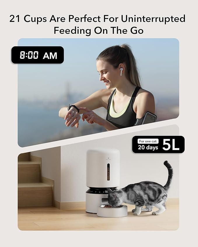 PETLIBRO Automatic Cat Feeder, Automatic Dog Feeder with Freshness Preservation, 5L Timed Cat Feeders for Dry Food, Up to 6 Meals Per Day, Granary Pet Feeder for Cats/Dogs-Mewly Pet