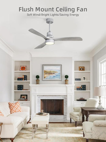 Sofucor 52 Inch Smart Ceiling Fans with Lights and Alexa/Google Assistant/APP/Remote Control-Modern Solid Wood Outdoor 3 Blades Ceiling Fan for Bedroom Living Room Indoor Farmhouse Patio, Silver Grey