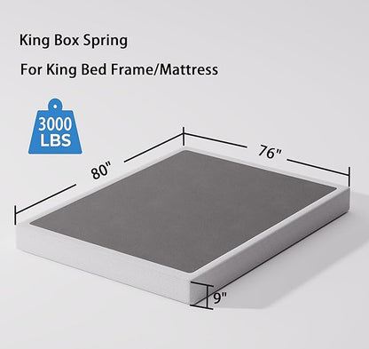 King Size Box Spring and Cover Set, 9 Inch High Profile Metal BoxSpring, Heavy Duty Structure Mattress Foundation, Noise Free, Non-Slip, Easy Assembly