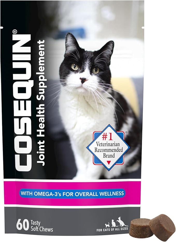 Nutramax Cosequin for Cats Joint Health Supplement, Contains Glucosamine for Cats, Plus Chondroitin and Omega-3s, Supports Joint and Skin and Coat Health, Soft Chews, 60 Count-Mewly Pet