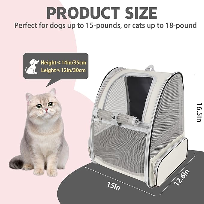 Cat Backpack Carrier,Pet Carrier Airline Approved for Small Dog Cat Puppy Kitten Bunny,Ventilated Mesh Design Animal Backpack for Hiking Camping Travel Bag (Creamy White)-Mewly Pet