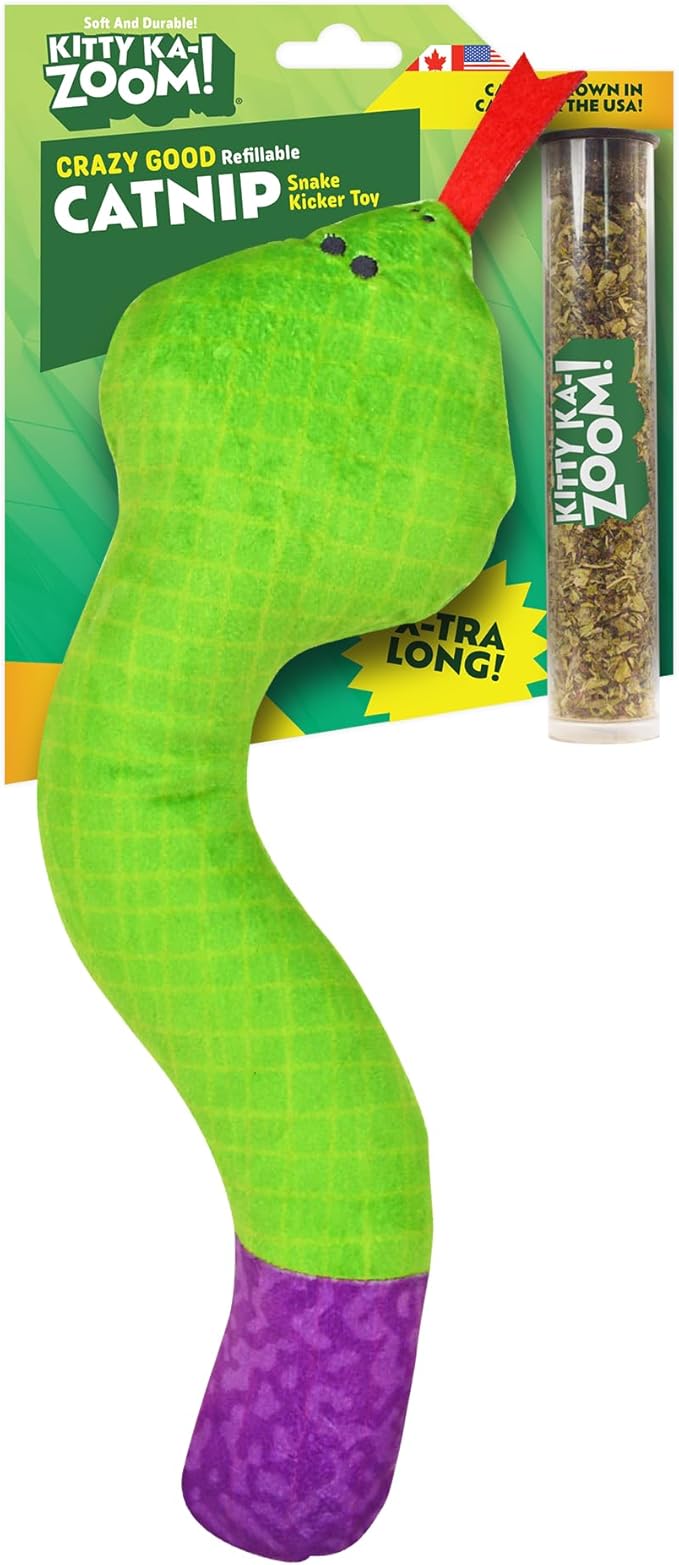 ZOOMIE Snake Kicker - Refillable Catnip Toy + Catnip | High Potency Hand Harvested Fresh | Soft Plush for Engaging Play-Mewly Pet