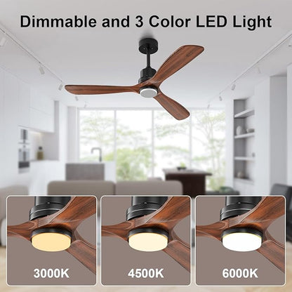 Obabala 42inch Ceiling Fans with Lights and Remote 3 Wood Blades Outdoor Ceiling Fans Noiseless Reversible DC Motor Modern Ceiling Fan for Patios Indoor Outdoor (Walnut, 42IN)
