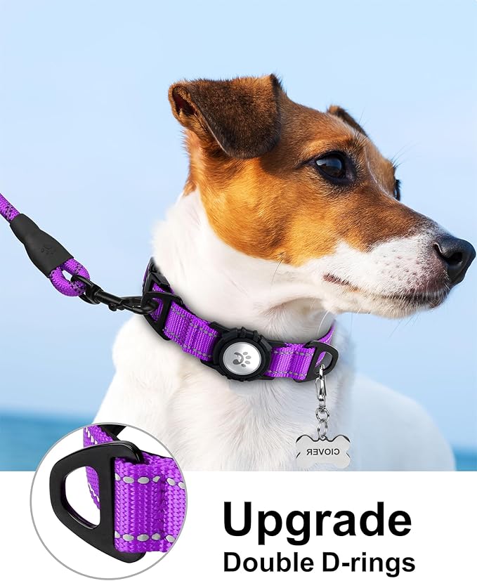 TagME Airtag Dog Collar,Waterproof Reflective Pet Collar with Airtag Holder,Soft Padded and Double D-Rings for Puppy,Purple-Mewly Pet