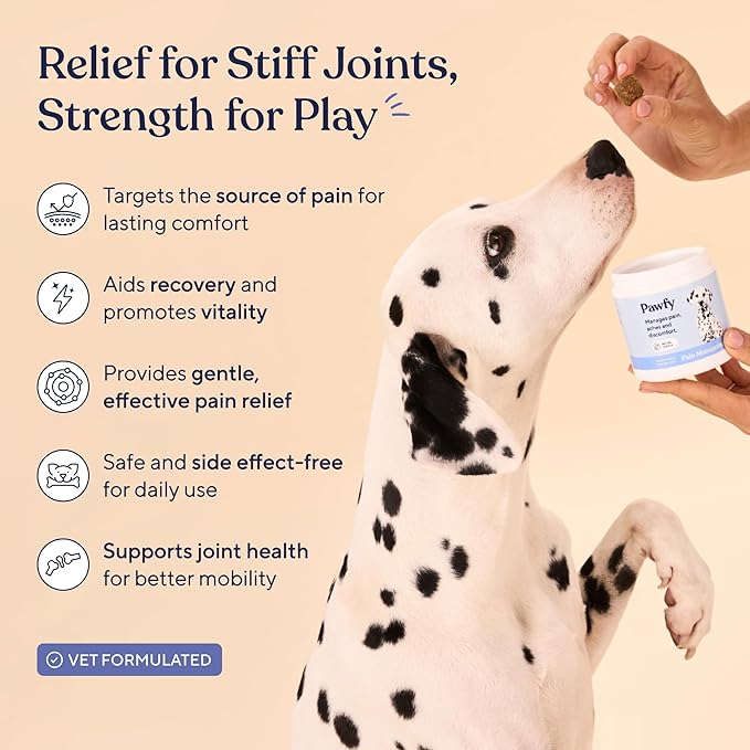 Pawfy Advanced Pain Management - Essential Vitamins & Supplements with Omega 3 |Joint Supplement for Dogs - Supports Hip & Joint Health for Small, Medium, Large Breeds | 30 Fast-Acting Chews-Mewly Pet