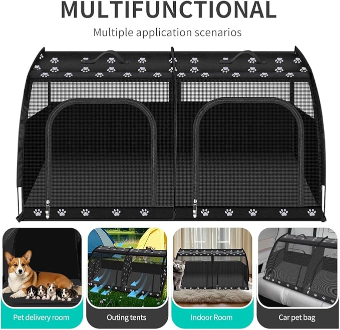 Double Cat Car Travel Carrier, Twin Compartment Show House Cat Cage/Condo，Portable Pet Crate for 2 Cats Travel Double Dog Crate Set for Long Distance Travel-Mewly Pet