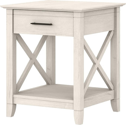 Bush Home End Table with Drawer, Nightstand with Storage, Living Room and Bedroom Furniture, Key West Collection, Linen White Oak
