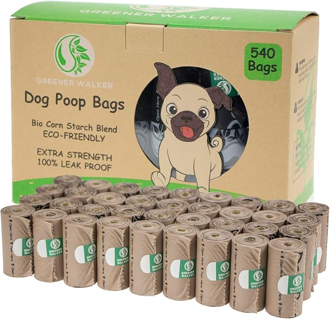 GREENER WALKER Poop Bags for Dog Waste-540 Bags,Extra Thick Strong 100% Leak Proof Dog waste Bags (Brown)-Mewly Pet