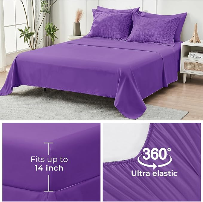 HYMOKEGE Dark Purple Twin XL Comforter Set Seersucker 5 Pieces, All Season Luxury Bed in a Bag for Bedroom, Bedding Set with Comforter, Sheets, Pillowcase & Sham