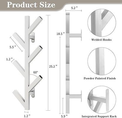 Vlush Wall Mounted Metal Coat Rack with 6 Hooks Modern Minimalist & Upright Coat Rack for Hanging Clothes, Hats, Hanging Bags and Scarves Entrance Wall Iron Coat Racks (White)
