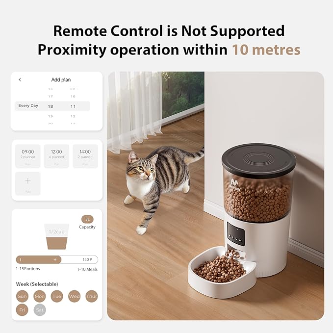 Automatic Cat Feeder - 3L Pet Dry Food Dispenser with Timed Programmable Portion Control, Dual Power Backup, Easy Set Up, 10 Meals Per Day for Cats and Puppies（Remote Not Supported）-Mewly Pet