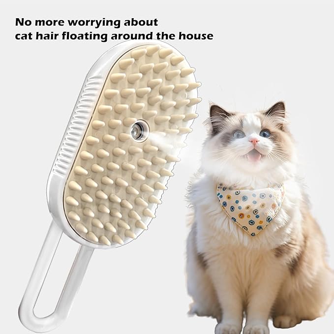 Cat Steam Brushes for Shedding, 4 in 1 Rechargeable Steam Cat Brush for Indoor Cats & Dogs, Grooming Comb with Spray-Mewly Pet