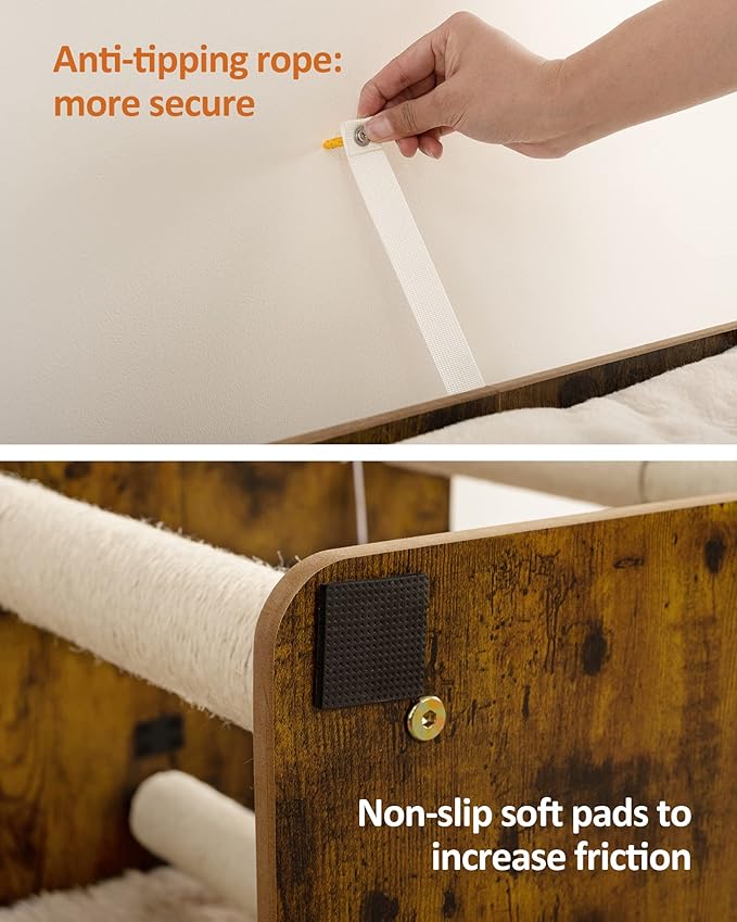 FourFurPets 26.7in Large Cat Tree Tower Condo, Cat Scratch Posts for Indoor Cats, Big Plate, Three 23.6in Full Sisal Scratching Posts, Rustic Brown-Mewly Pet