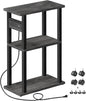TUTOTAK Small Narrow Side Table with Charging Station, Skinny End Table for Small Spaces, Slim Nightstand with USB Ports and Outlet, Sofa Beside Table with Wheels, Charcoal Grey TB01BY046