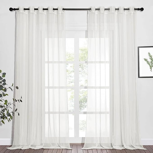 NICETOWN Beige Sheer Window Curtains Extra Long, Silver Grommet Light Filter Window Drapes Airy & Breathable Living Room Voile Panels Elegant for Flat/Apartment, W70 x L108