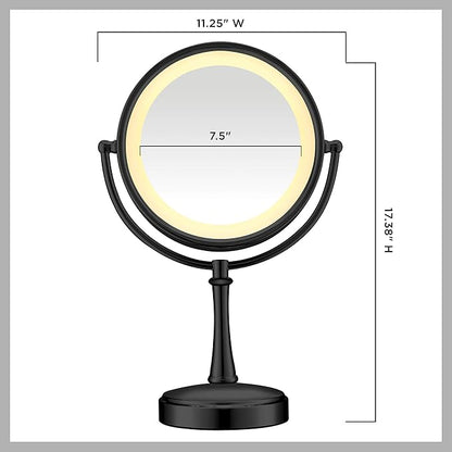 Conair Tabletop Mount Reflections Double-sided Incandescent Lighted Vanity Makeup Mirror, 1x/7x magnification, Matte Black finish