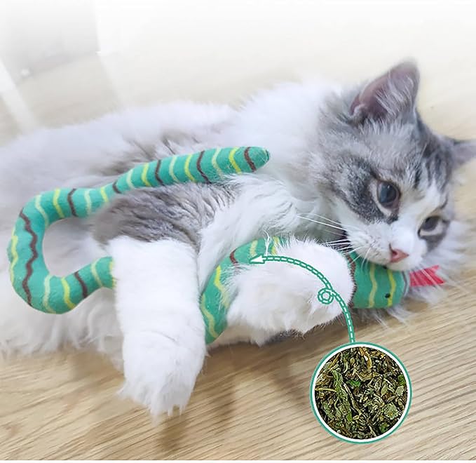 YUDANSI Cat Catnip Snake Toys for Indoor Cats, Snaky Toy 2 Pack for Kitten Play, Soft Plush Toy for Kitty Kicking Chewing and Teeth Cleaning, Interactive Colorful Simulation Toy for Pets Indoor-Mewly Pet