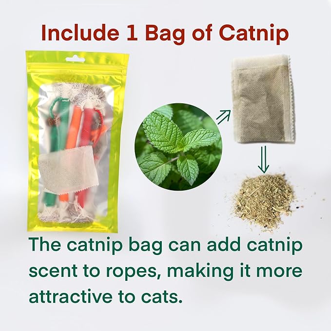 Kitten Toys, Cat Chew Toy for Indoor Cats, Catnip Toys for Teeth Cleaning, Interactive Cat Nip Teething Rope Toys for Cats Kitty, 3 Pack (Include 1 Pack of Catnip)-Mewly Pet