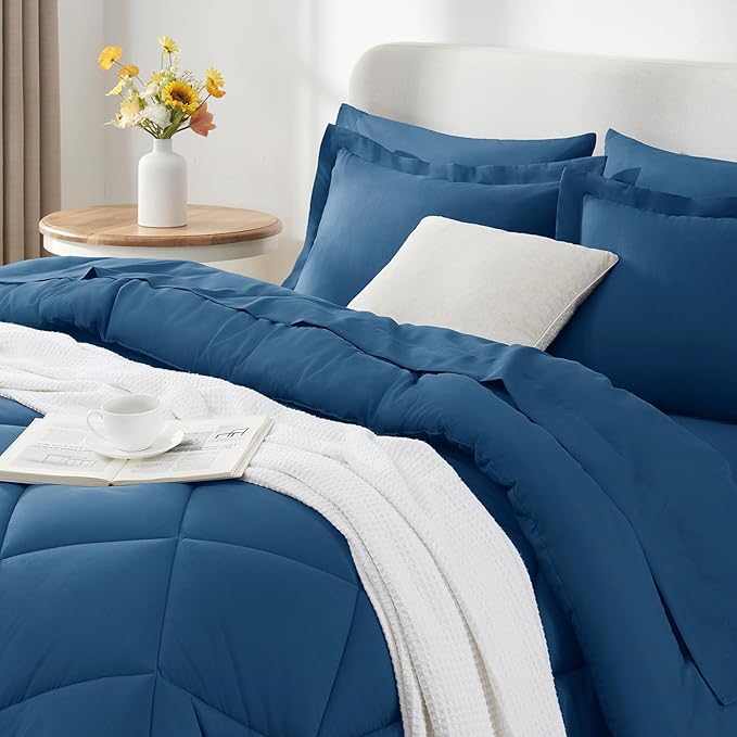 CozyLux Queen Comforter Set Teal - Bed in a Bag Queen Size 7 Pieces, Luxury Soft Bed Set for All Seasons, Bedding Set with Down Alternative Comforter, Sheets, Pillowcases & Shams