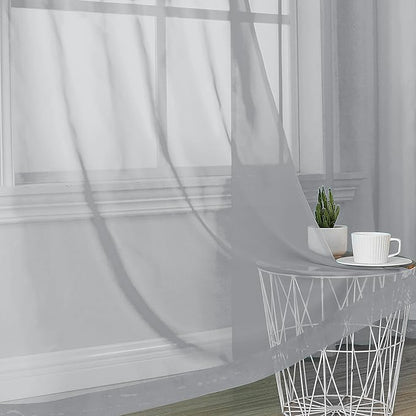 OVZME Light Grey Sheer Curtains 84 Inches Long 2 Panels - Soft Light Filtering Window Sheer Panels for Living Room/Bedroom, Top Dual Rod Pocket, 1 Pair, Each 42Wx84L Inches