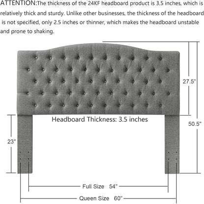 24KF Upholstered Tufted Button Linen Fabric Headboard,Comfortable Fashional Headboard Queen/Full Size,Granite