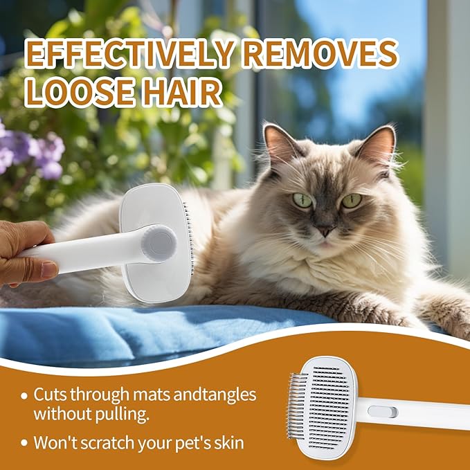 TemApex 2-in-1 Self Cleaning Shedding Brush & Dematting Comb for Long Haired Cats and Dogs, Pet Grooming Deshedding Brush for Dog and Cat Removes Loose Fur & Tangles-Mewly Pet