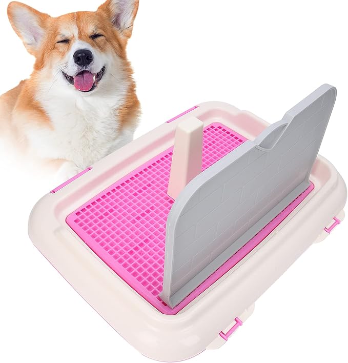 Puppy Dog Potty Tray, Puppy Training Toilet Tray Pet Training Pad Holder, Cat Potty Fence Dog Scheduled Urination Potty Tray, Dog Litter Box for Small and Medium Dogs, Bunny, Cats (Pink)-Mewly Pet