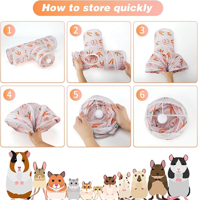 Rypet Guinea Pig Tunnel 3 Way Collapsible Small Pet Tunnels and Tubes with Interactive Ball for Baby Rabbit Ferret Hamster Chinchilla Hedgehog Hiding and Resting-White-Mewly Pet