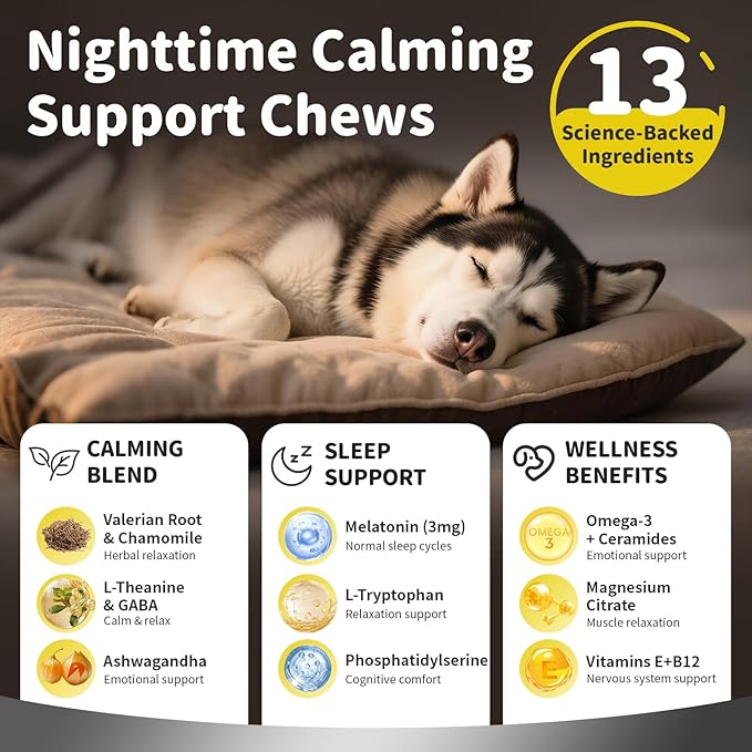 Melatonin for Dogs, Calming Chews with Valerian Root & L-Theanine for Sleep Aid & Emotional Support, Calming Treats for Stress Anxiety Relief - Thunder, Fireworks, Barking, Bacon Flavor, 90Ct-Mewly Pet