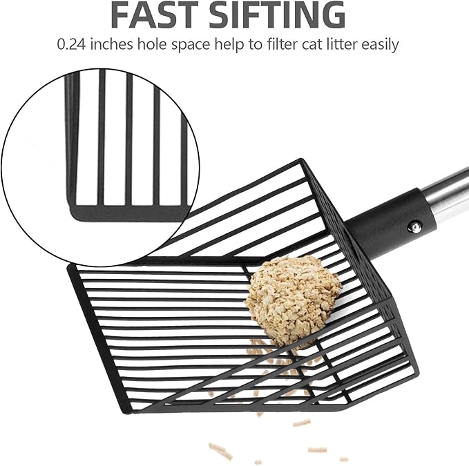 PUPTECK Fast Sifting Cat Litter Scoop - Long Handle Chicken Poop Scooper with Deep Shovel, Heavy Duty & Non-Stick Kitty Metal Litter Sifter, Chicken Coop Accessories-Mewly Pet
