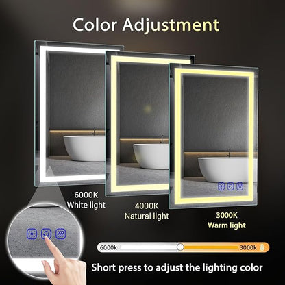 LED Bathroom Mirror with Lights 36"x24" Smart Wall-Mounted LED Mirror Lighted Bathroom Mirror with Stepless Dimmable,Touch Screen Button, Anti-Fog, Memory Function, Adjustable Colors