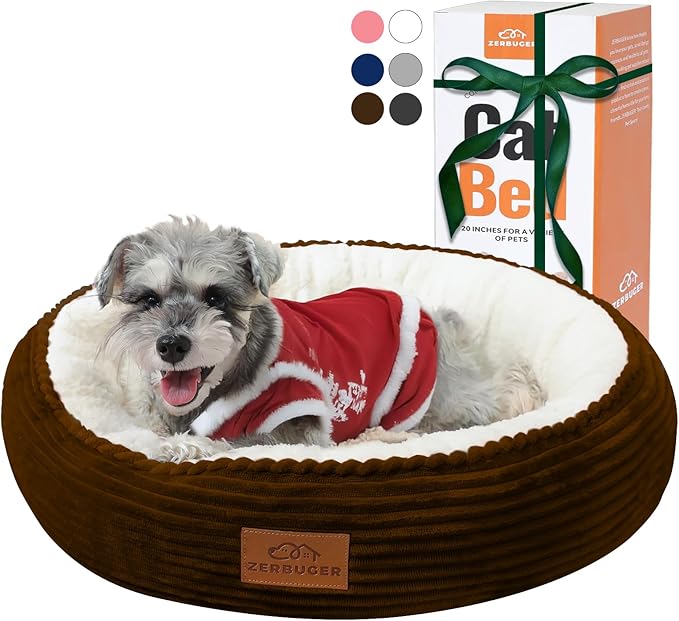 23in Round Cat Dog Bed for Large Medium Small Dogs Cats, Machine Washable Sleeping Sofa, Non-Slip Bottom Breathable Soft Calming Pet Cuddler for Indoor/Outdoor/Car/Cage, Brown-Mewly Pet