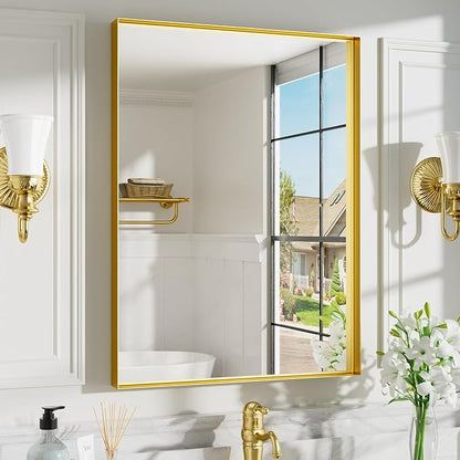 22x30 Inch Gold Bathroom Mirrors for Over Sink, Rectangular Vanity Mirror, Wall Mounted Mirrors, Anti-Rust, Tempered Glass, Framed Vanity Mirror, Horizontal or Vertical