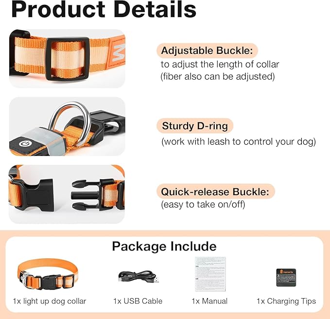 PcEoTllar Light up Dog Collar for Night Walking - LED Dog Collar Light Rechargeable Color Changing, Glow in The Dark Dog Collars Waterproof Glowing Dog Collars for Large Small Medium Dogs-Mewly Pet