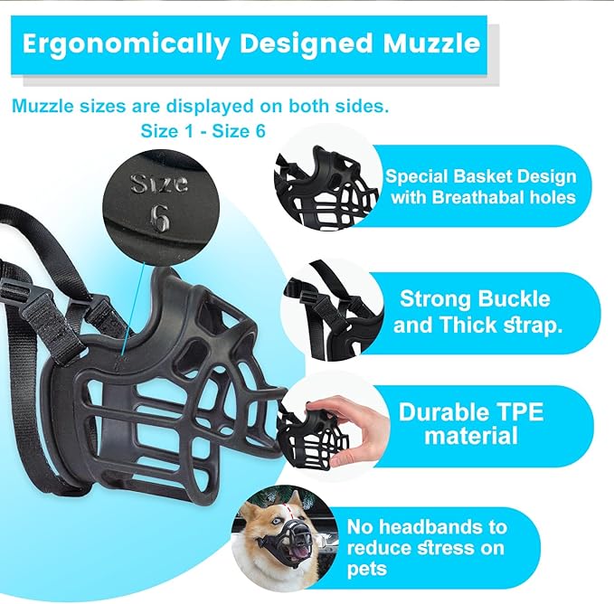 Basket Muzzle Allows Panting Drinking - Anti Biting Chewing, Sturdy Lightweight, Suitable for Grooming Trimming Training, Small Medium Large Dogs (Black, Size 4)-Mewly Pet